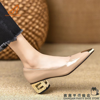 【XX|茜茜 SHOP】女士單鞋 瑪麗珍鞋 休閒鞋 夏季涼鞋 包頭鞋 懶人鞋 平底防滑鞋 法式頭層漆皮金屬尖頭淺口高跟鞋