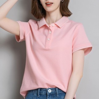 大碼上衣 韓版polo衫 翻領上衣女 短袖polo衫 polo衫 翻領短袖 翻領t恤女短袖工作服夏季工裝上衣帶領polo