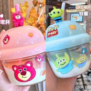 【臺灣】出貨-草莓熊玻璃杯吸管杯迷你墩墩杯可愛維尼熊卡通杯兒童水杯家用杯子