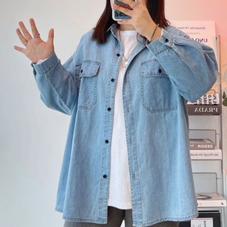 【M-5XL大尺碼】大尺碼上衣 長袖襯衫 寬鬆顯瘦 女裝上衣 襯衫女 大碼牛仔襯衫200斤加肥加大寬鬆疊穿內搭網紅高檔顯
