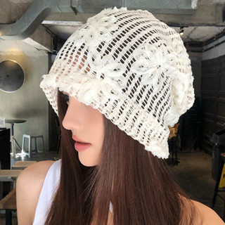 【臺灣出貨】韓版立體花朵包頭帽女春夏新款時髦鏤空透氣薄款大頭圍冷帽堆堆帽