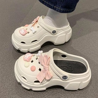 臺灣熱賣✨ 拖鞋 女式拖鞋 3.5cm洞洞鞋女夏季外穿新款超厚底時尚增高防滑防臭涼拖