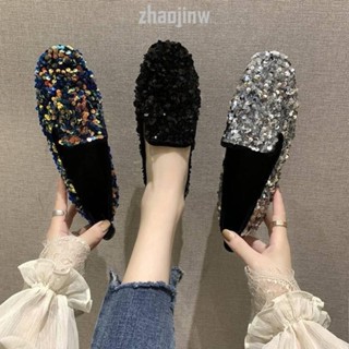💦熱銷 免運 豆豆鞋女 女平底百搭懶人鞋 秋季水鑽學生單鞋 淺口休閒 女瓢鞋 平底鞋 媽媽鞋 淺口懶人鞋 亮片鞋 亮片