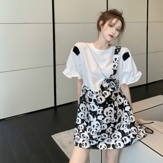 ⚡臺灣出貨🔥大碼女裝夏季法式氣質熊貓甜美顯瘦連衣裙T恤裙胖mm80-200斤