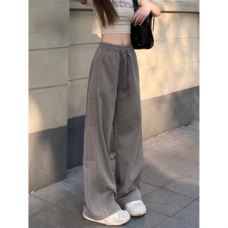 SF 設計感灰色休閒運動褲女夏季薄款高腰寬鬆顯瘦闊腿直筒褲學生ins