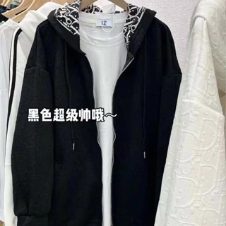 2025網紅潮牌春秋款老花提花連帽學生情侶衛衣開衫寬鬆拉鏈外套 UEKX
