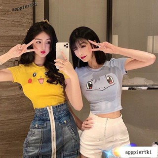 SHR純欲風歐美上衣辣妹上衣性感顯胸上衣露奶上衣皮卡丘甜辣顯胸短袖T恤女網紅ins少女卡通短款露臍緊身上衣閨蜜裝YCP