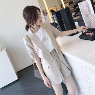 【春夏熱銷】326薄外套 西裝女裝 小個子西裝 夏季涼感外套春季小香風西裝薄款氣質西服短袖短褲兩件套 韓係小眾女裝