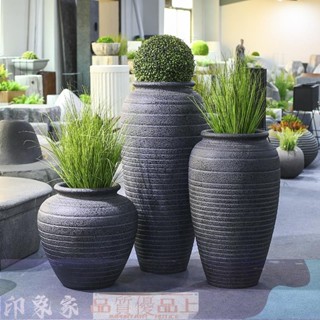XINOPIN 免運 大型花盆 落地花器 現代簡約大型寬口橢圓形落地客廳戶外大口徑玻璃鋼高款大花瓶擺件