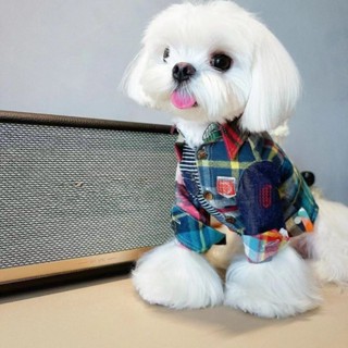 小小寵愛 寵物秋冬牛仔襯衫外套繡花圖案純棉牛仔雪納瑞狗狗小貓牛仔襯衫潮
