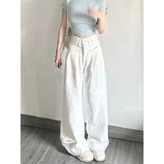 【YW】休閒個性牛仔褲女 寬褲 闊腿牛仔褲夏季新款高腰牛仔褲 寬鬆柔軟顯瘦垂感拖地直筒褲子 女裝