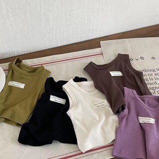 5折女童夏季人棉新款韓版字母短款背心兒童彈力螺紋棉質寶寶打底衫