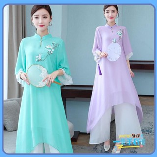 一隻羊 女士套裝 茶藝禪意套裝 國風唐裝套裝 兩件套 漢服套裝 改良旗袍上衣 茶服