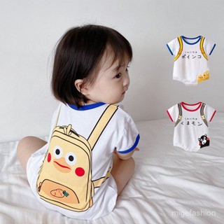 🐸嬰兒連身裝🐸 動物造型 包臀衣 包屁衣 夏季新款0-3嵗嬰幼兒寶寶個性揹包印花短袖三角哈幼兒連身衣幼兒包屁衣