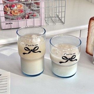 佳盾（GuardWell）自製ins風藍色蝴蝶結玻璃杯小眾水杯咖啡杯早餐家用玻璃杯子可愛 T4NE