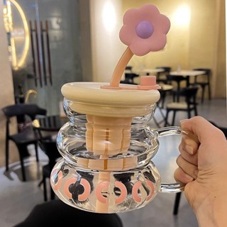吸管杯 隨行杯 環保杯 水杯女生高顏值玻璃杯大容量辦公室茶水分離吸管杯耐高溫新款杯子 大容量冰霸杯 奶茶杯