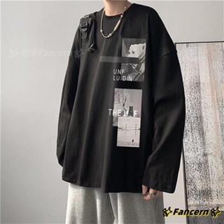 ✨Fancern✨ 臺灣出貨 加肥加大長袖t恤男裝秋季胖子上衣潮流港風長體恤學生休閒打底12