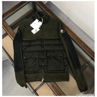 新款高品質拼接針織拉鍊連帽羽絨服 男生女生口袋外套 冬保暖修身顯瘦休閒上衣外套 連帽防風外套 輕盈保暖羽絨外套 綠色外套
