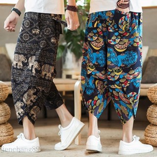 🔥男生七分褲 百搭休閒寬鬆 夏季亞麻短褲男 寬鬆大尺碼舒適透氣大襠褲 七分運動褲夏 顯瘦男褲 運動過膝潮胖子加大褲