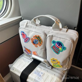 小眾設計怪物貼布筆記本電腦包斜跨16英寸女電腦旅行箱手提收納包 3YQQ