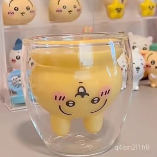 🔥新品熱賣🔥chiikawa杯子吉伊卡哇烏薩奇透明杯子牛奶杯可愛卡通雙層玻璃杯