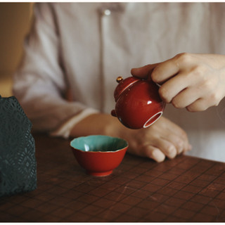 臺南寄出+免運 《故宮紅》 納福小品壺 一人 飲茶 一壺 一杯 茶壺 個人 杯 收納袋
