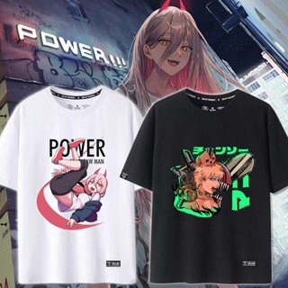 電鋸人鏈鋸人周邊炎拳瑪奇瑪電次衣服夏季男女情侶寬松短袖T恤jw(teles/ ~~依依)