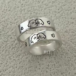 🔥限時下殺🔥【店鋪熱銷】綫條小狗貼貼手繪造型戒指情侶對戒男女小眾設計可愛簡約開口指環 男戒指 女戒指 純銀戒指 送女友