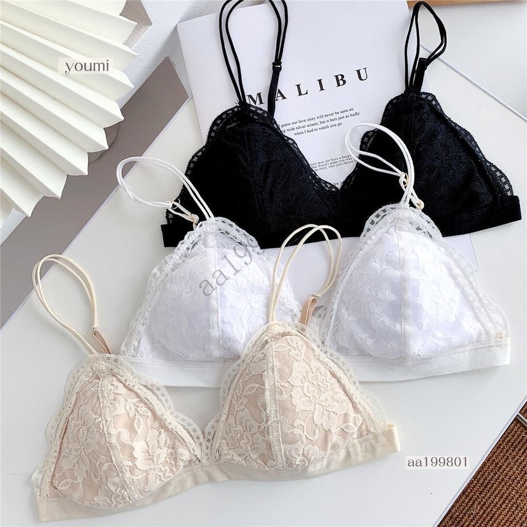 【免運】法式少女深V超薄蕾絲微透性感無鋼圈性感內衣 自然胸型不束縛不壓迫零負擔胸罩 無海綿蕾絲bralette 流行內衣