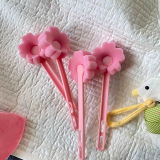 😊美美噠 臺出✈ 花朵杯刷洗杯子神器廚房海綿奶瓶多功能三閤一清潔長柄刷子 杯刷