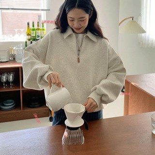 【優樂購】男友風半拉鏈翻領加絨衛衣女 秋冬慵懶風休閒長袖上衣 加厚長袖上衣 女生長袖 寬鬆 大呎碼 百搭上衣