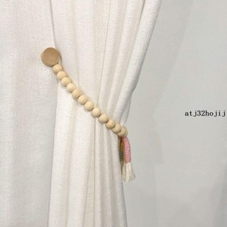 免打孔簾扣🥙 磁吸窗簾扣公主風木珠繩彩虹磁扣紗簾卡通系帶可愛兒童房裝飾點綴