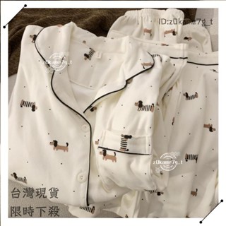 🌱新店開業 限時低價🌱[]冬季保暖德絨睡衣女韓版風長袖薄絨居家服卡通可愛斑點臘腸狗睡衣兩件套保暖甜美大尺碼家居服ak