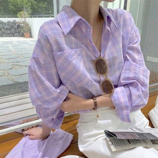 🚚臺灣低價免運🚚格子防曬襯衫女夏季薄款2025新款上衣寬松百搭開衫外搭長袖襯衣潮