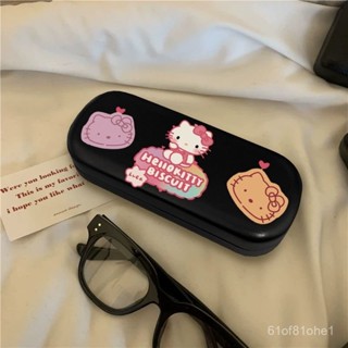 🌸臺灣下殺價🌸【可愛凱蒂貓眼鏡盒高階感黑色眼鏡收納盒便攜式近視pu皮眼鏡盒墨鏡 MHPH