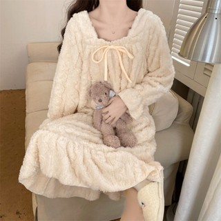 (典藏私櫥)睡裙女 珊瑚絨連身睡裙女 加厚加絨睡裙 連身睡裙 冬季 韓版 甜美公主風 長裙 法蘭絨睡衣 保暖睡衣 家