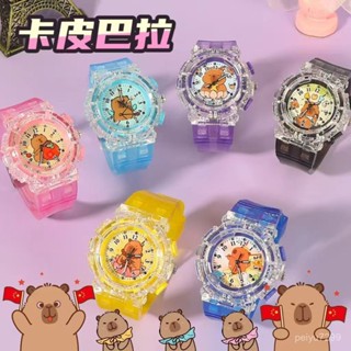 【臺灣-出貨】【多彩夜光】新款卡皮巴拉兒童手錶可愛卡通石英錶帶髮光腕錶男女孩電子錶禮品 EJZD
