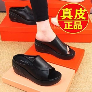 JOJO時尚女裝店⭐ 臺灣出貨正品牌真皮厚底涼鞋女2025夏季新款 鬆糕軟底 增高 魚嘴涼拖鞋女