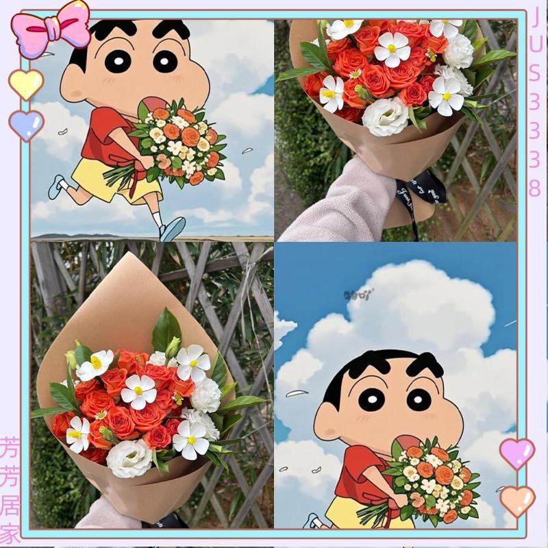 🔥臺灣出貨+發票✨浪漫小眾蠟筆小新同款玫瑰花束廣志的花皁花仿真花畢業季生日禮物JU