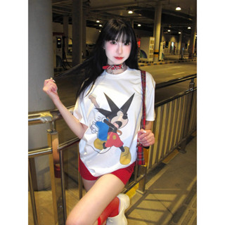 短袖T恤上衣卡通朋克米奇老鼠Mickey韓版男女印花純棉情侶潮t美式