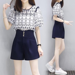 Luxi❤單件/套裝2023新款夏季兩件套大碼女裝短袖上衣時尚休閒短褲套裝