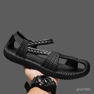 🔥臺灣發貨🔥【店鋪熱銷】男士涼鞋2024新款夏季外穿手工編織羅馬草鞋男款防滑沙灘涉水涼拖