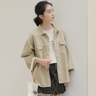 Good✨春秋韓版學生寬鬆休閒大口袋牛仔外套港味女複古學生工裝大碼夾剋