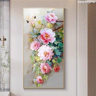 玄關裝飾畫 客廳壁畫 晶瓷畫 牡丹 花開富貴 玄關裝飾畫 入戶門掛畫 寓意好壁畫 壁掛 鋁閤金框 裝飾畫