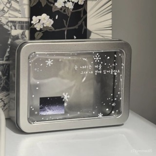 🔥臺灣出貨🔥【店鋪熱銷】雪花開窗鐵盒高顔值ins小卡照片磨砂收納盒吧唧銀色貼紙方形防水