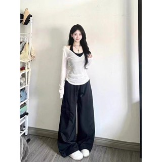 🟠ViVi SHOP🟠 夏季兩件套裝白色防曬衣寬鬆辣妹長袖T恤上衣罩衫內搭吊帶背心女
