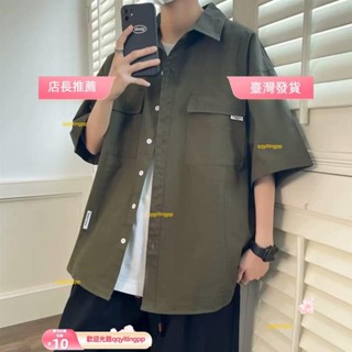 [臺灣出貨+發票】[M-8XL]加大尺碼美式男工裝 復古大尺碼 100%純棉加肥加大寬鬆休閒短袖外套男（賣場精選）