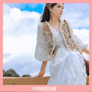 泰國穿搭 波西米亞背心 馬甲背心 無袖背心 韓版背心 複古刺繡馬甲民族風短款上衣異域波西米亞背心麂皮外搭疊穿小馬甲