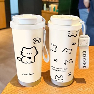 【臺灣發貨】【30天熱銷1793件】LEBETE小貓日記保溫杯不鏽鋼陶瓷咖啡杯便攜式手持吸管雙飲杯男女