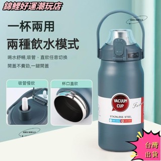臺灣熱銷運動戶外 316不鏽鋼保溫杯 戶外大容量手提大肚杯 現代簡約素色便攜吸管運動水壺